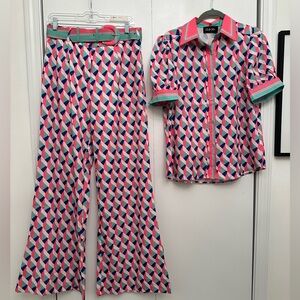 Fund colorful 2 Piece Pants and Button Down Shirt